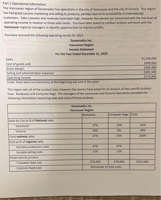 need answer as soon as possible Part 1 Operational information: The Vancouver