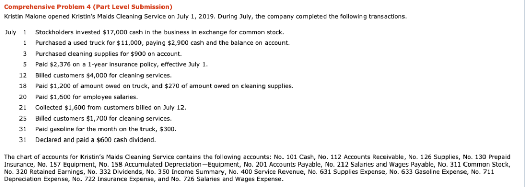 Comprehensive Problem 4 (Part Level Submission) Kristin Malone opened Kristin's Maids
