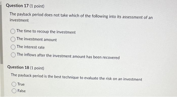  please solve all as soon as possible The payback period does