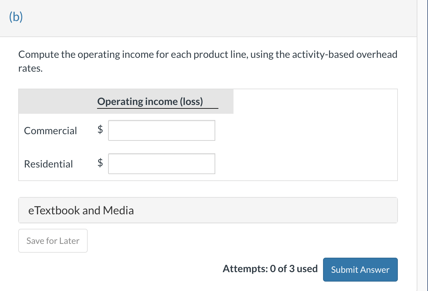each product line, using the activity-based overhead rates