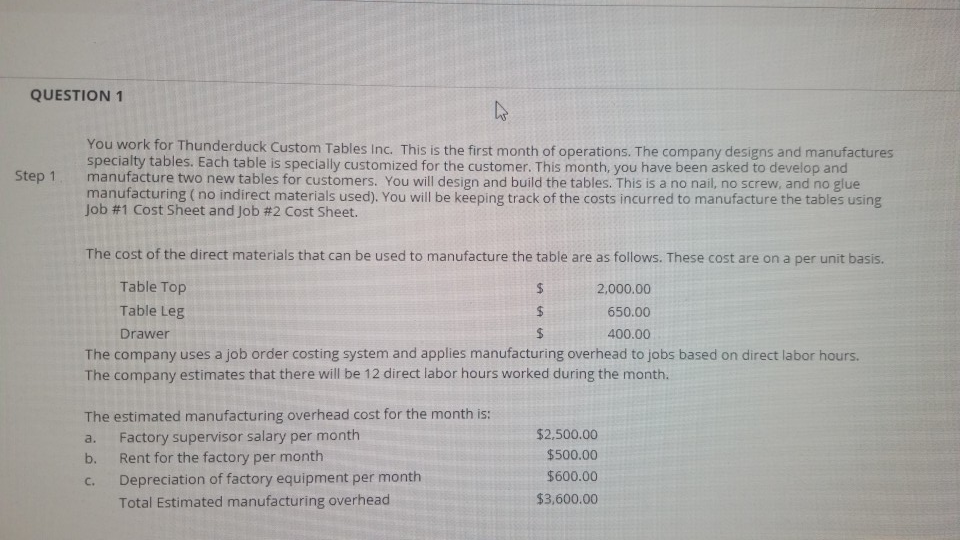  please solve this question with steps !!!! QUESTION 1 Step 1