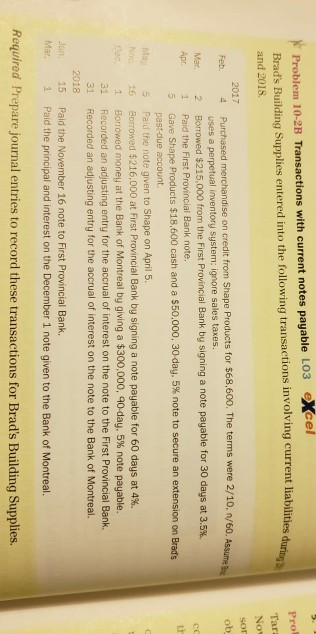 Problem 10-2B Transactions with current notes payable LO3 eXcel Brad's Bui