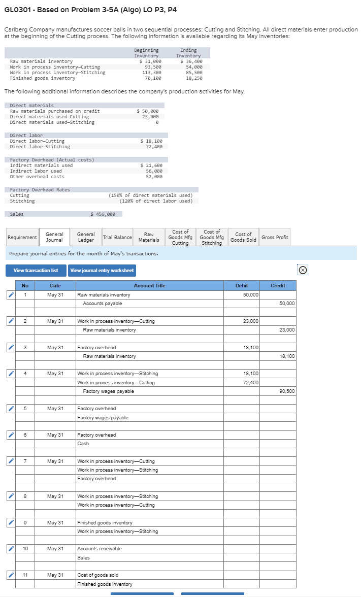  GL0301- Based on Problem 3-5A (Algo) LO P3, P4 Carlberg Company