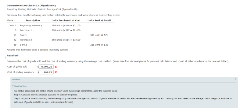 Periodic Average Cost Method. My 2 misses, and given example are provided.