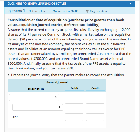 CLICK HERE TO REVIEW LEARNING OBJECTIVES QUESTION 1 Not complete Marked