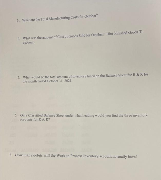 accounts for the following Accounts for R & R at the end