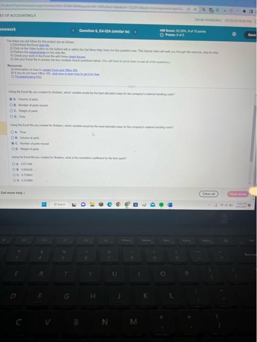 0.583428 C. 0.733642 D. 0.515985 Using the Excel file you created for