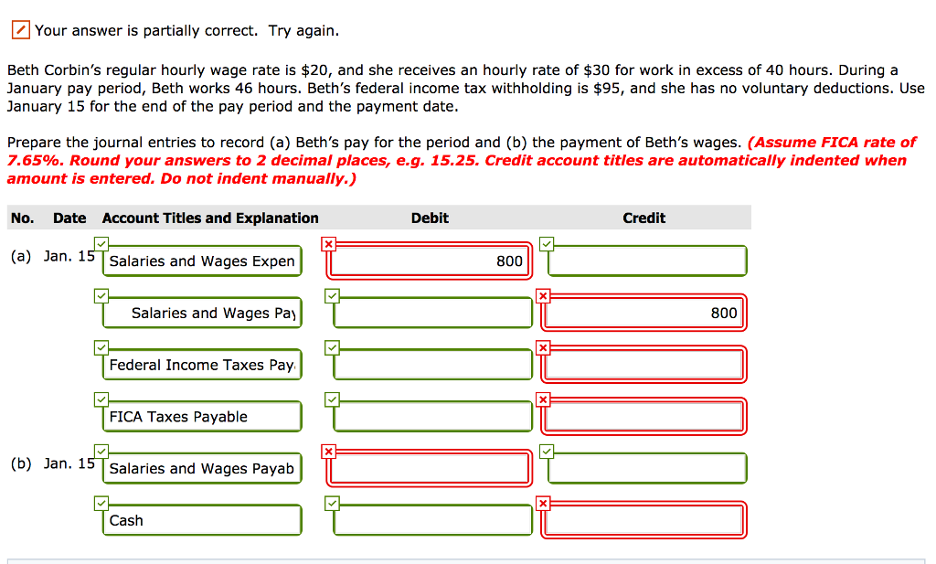 Your answer is partially correct. Try again. Beth Corbin's regular hourly