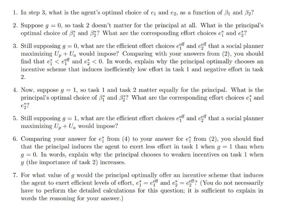 tasks, and chooses efforts e1 and e2. The agent's efforts generate noisy