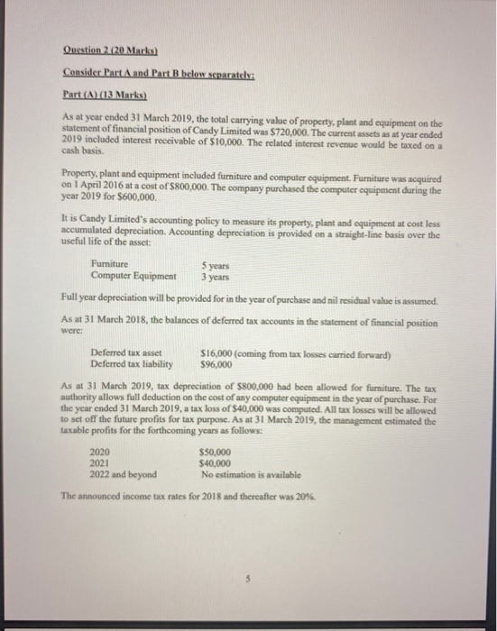  Question 2.(20 Marks) Consider Part A and Part B below separately