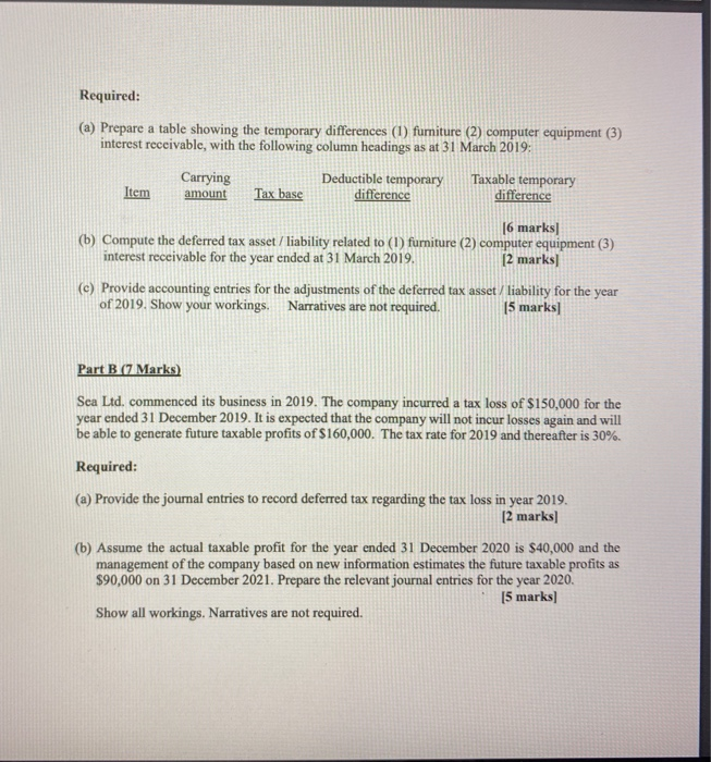 Part (A) (13 Marks) As at year ended 31 March 2019, the