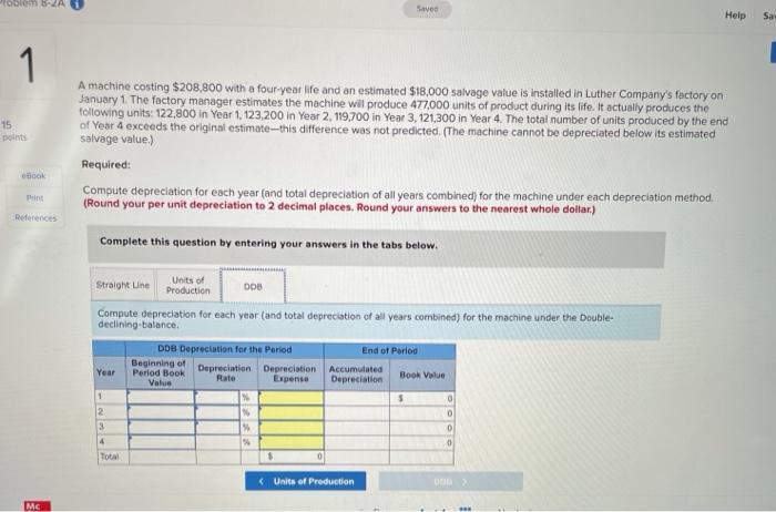  oblem-ZA Saves Help Sat 1 15 points A machine costing $208,800