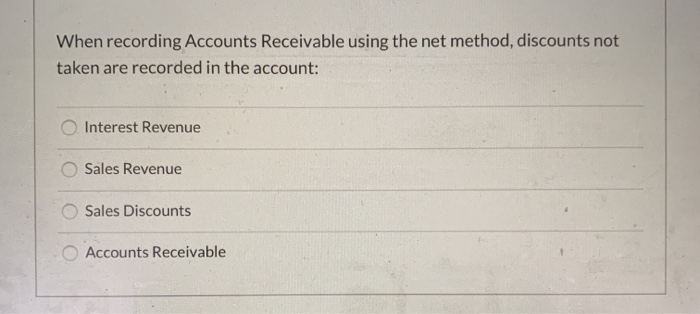  When recording Accounts Receivable using the net method, discounts not taken