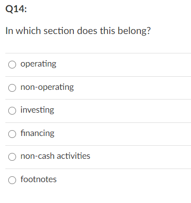 expense = $13,600 Q13: To get from net income to cash using