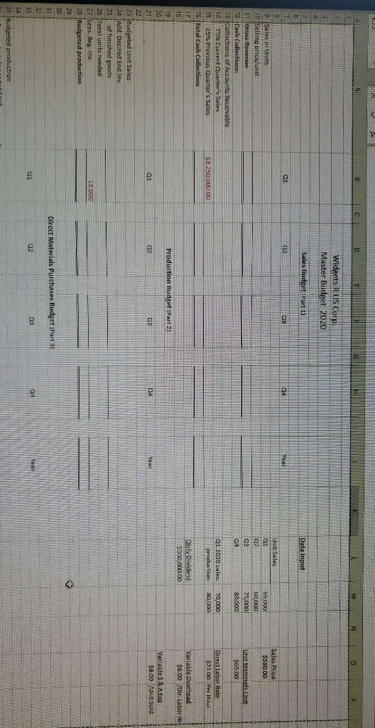 D M Widgets R US Corp. Master Budget 2020 4 Sales