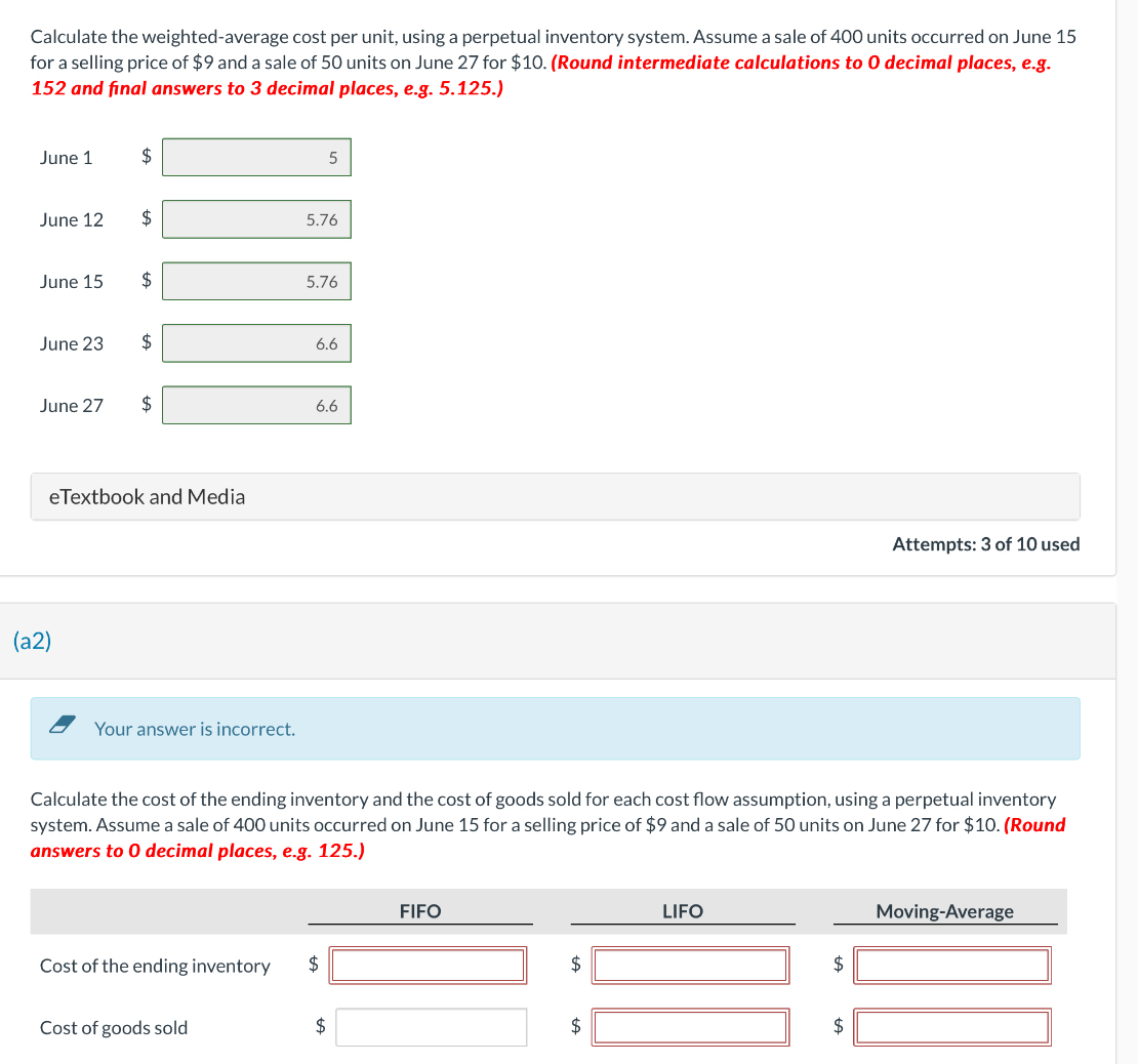 Calculate the weighted-average cost per unit, using a perpetual inventory system.