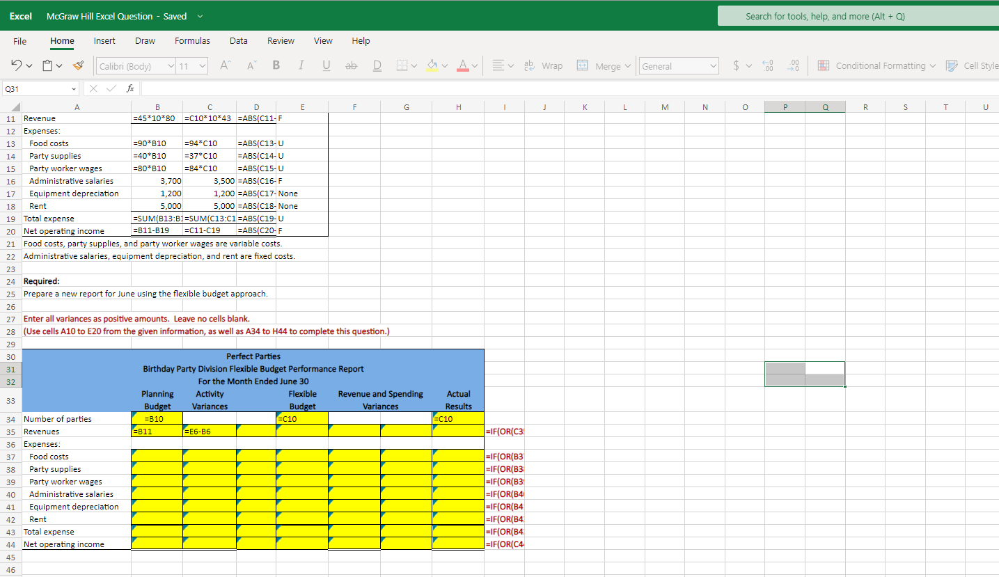 birthday parties at their facility, and has provided the actual and planning
