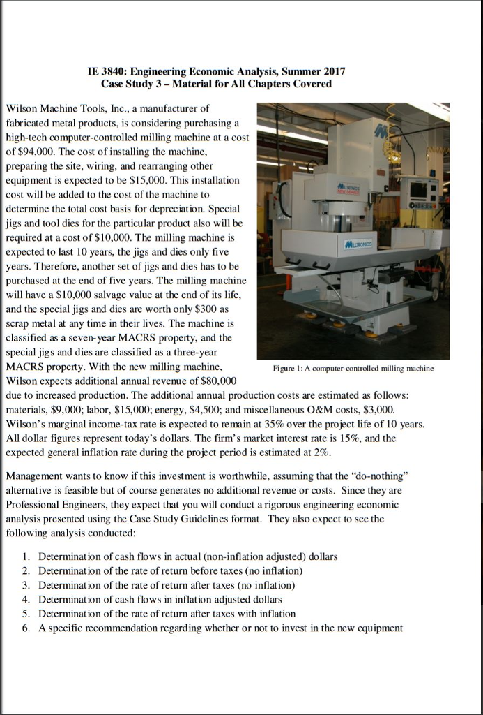 please help solve in excel with side explanation. Thanks. Wilson Machine Tools,
