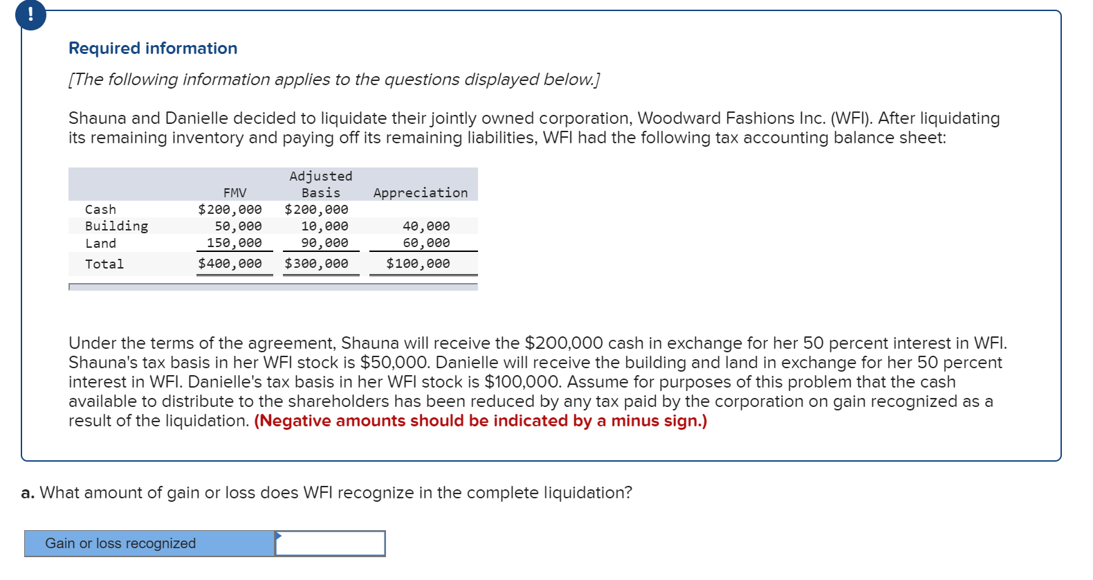  Required information [The following information applies to the questions displayed below.]