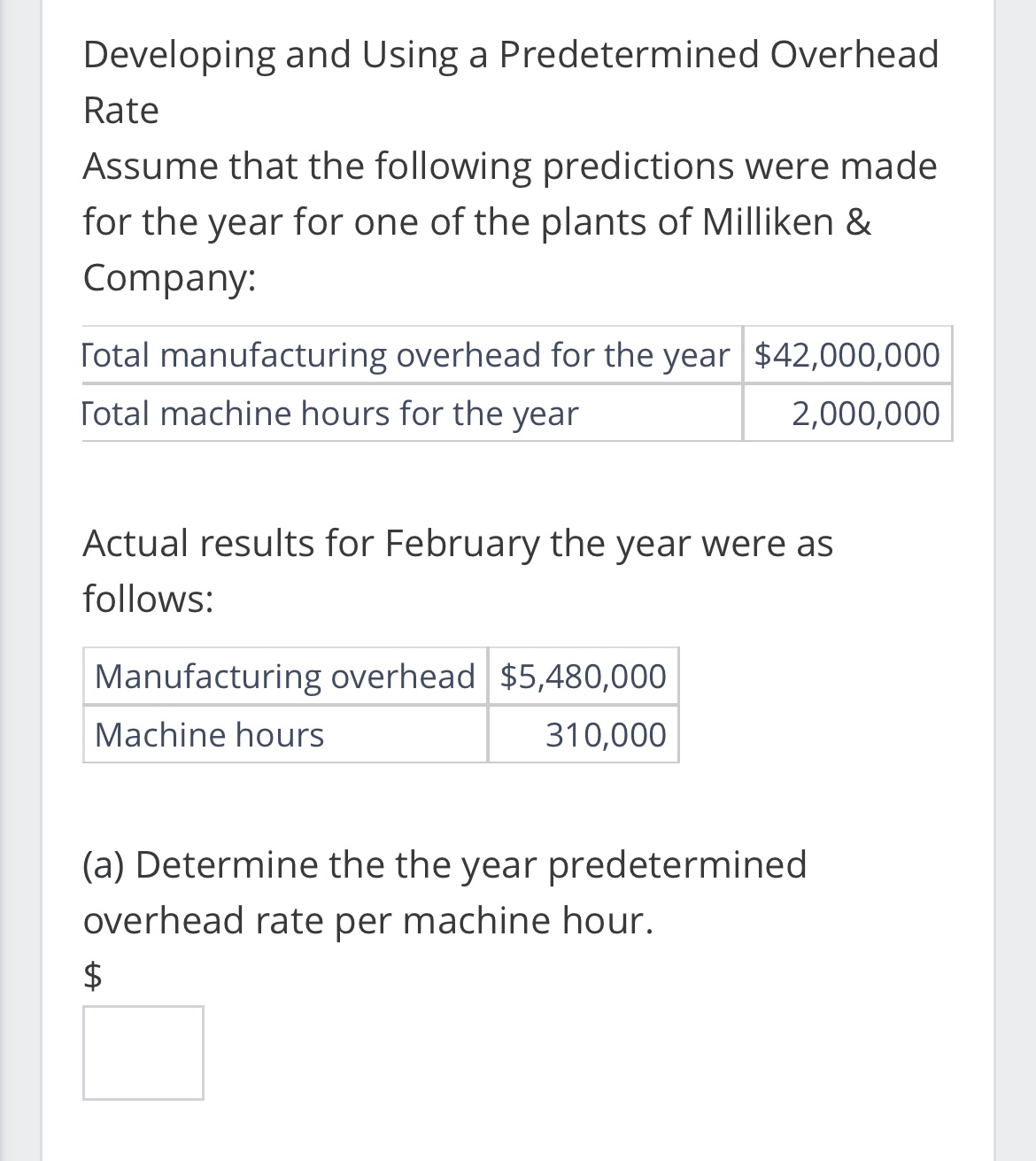  Developing and Using a Predetermined Overhead Rate Assume that the following