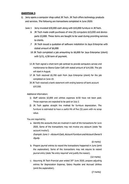  QUESTIONS 0. Jerry opens a computer shop called JR Tech. JR
