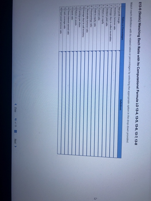  E13-6 (Static) Matching Each Ratio with its Computational Formula LO 13-4,