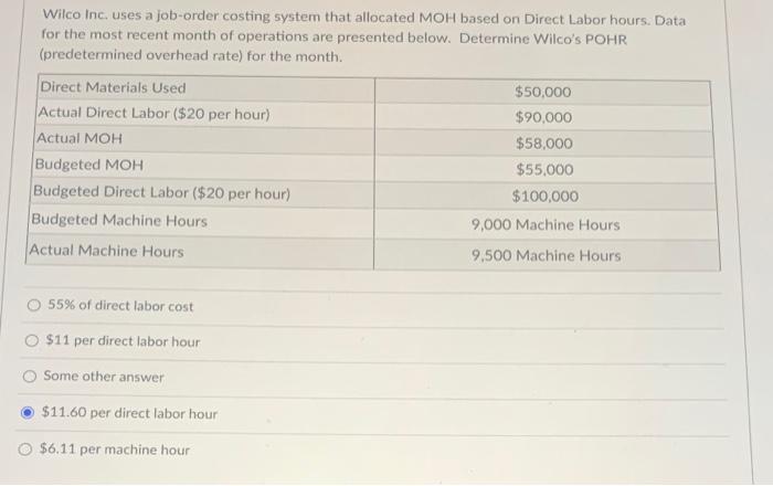 please answer ASAP will leave a like Wilco Inc, uses a job-order