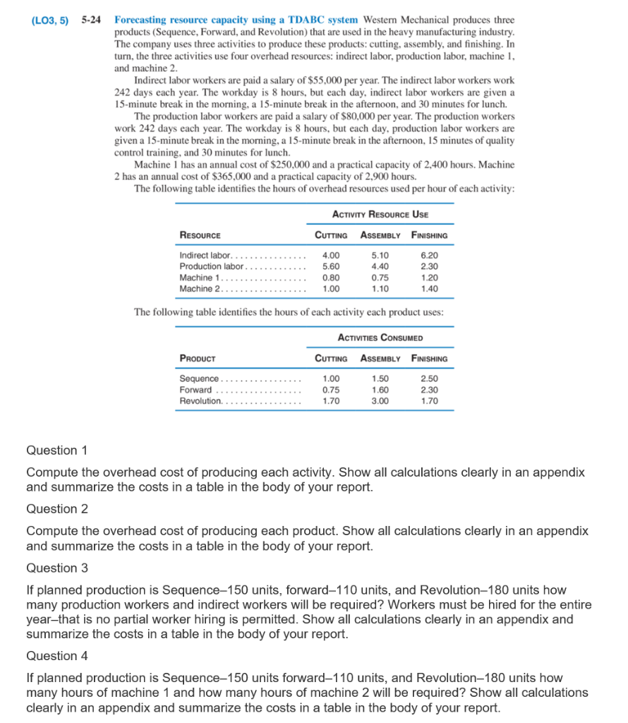  (LO3, 5) 5-24 Forecasting resource capacity using a TDABC system Western