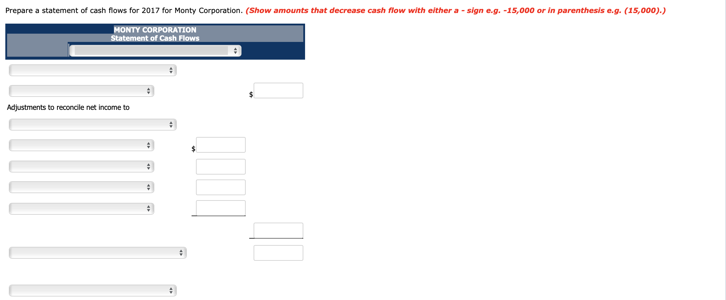 for Monty Corporation for the last two years at December 31. 2017