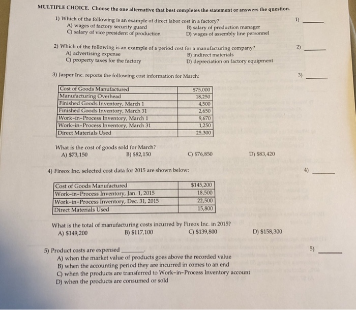 answer all E. Choose the one alternative that best completes the statement