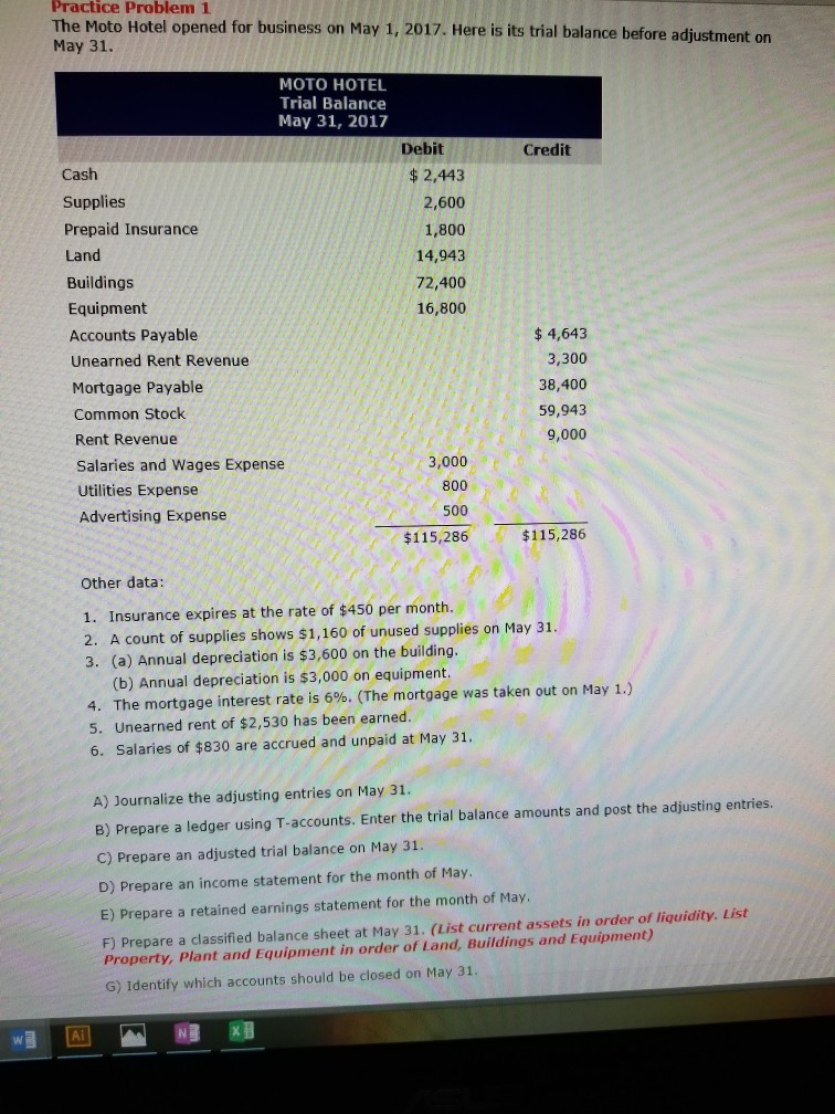 Practice Problem 1 The Moto Hotel opened for business on May