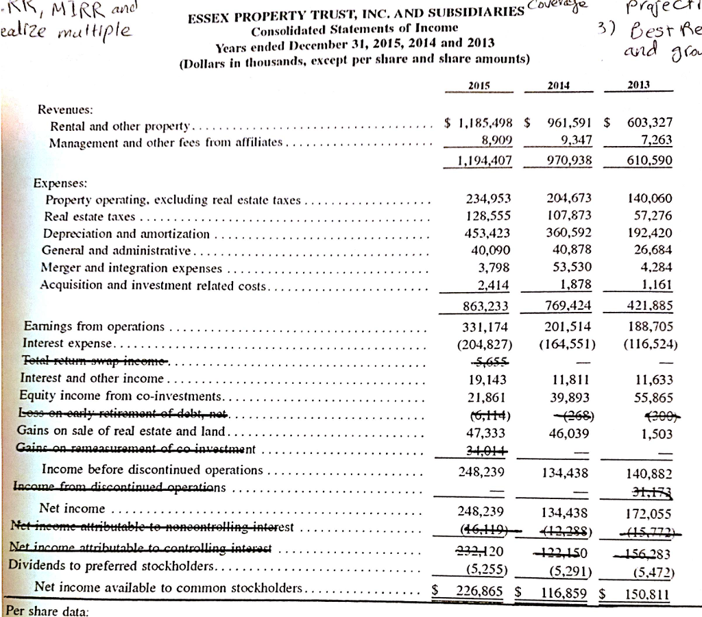 using this income statement: I want to 1) Reconstruct year 2015