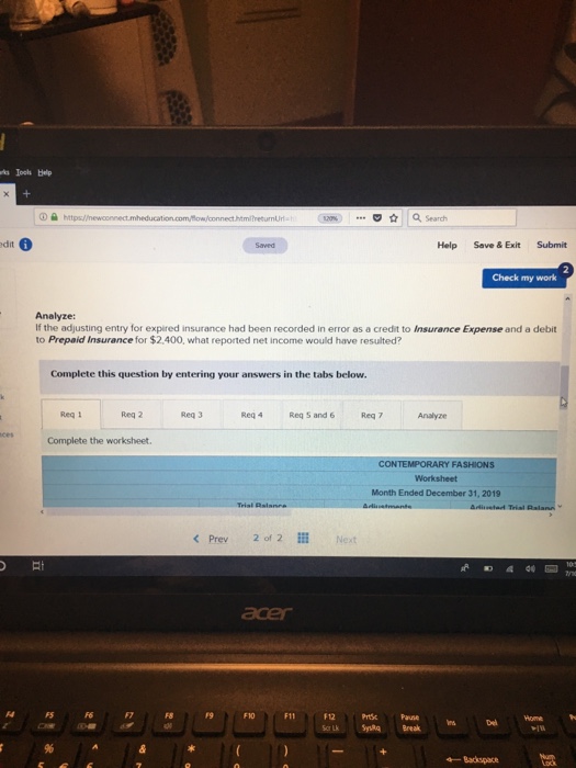 Save & Exit Subm Check my work The Trial Balance section of