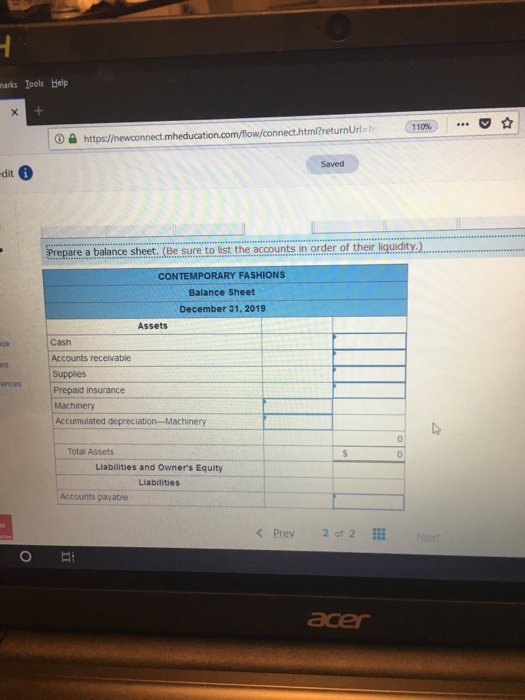 general journal 7. Prepare a postclosing trial balance Prev 2of 2