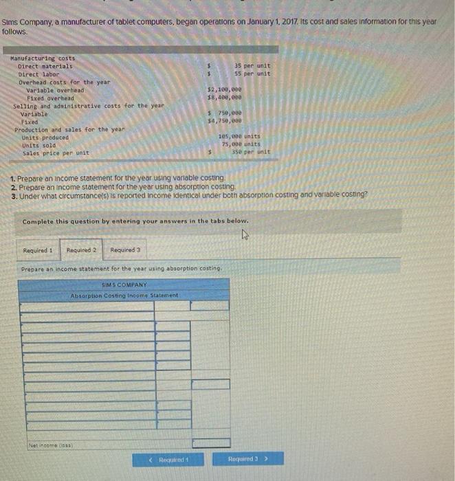 LO P2 Sims Company, a manufacturer of tablet computers, began operations on
