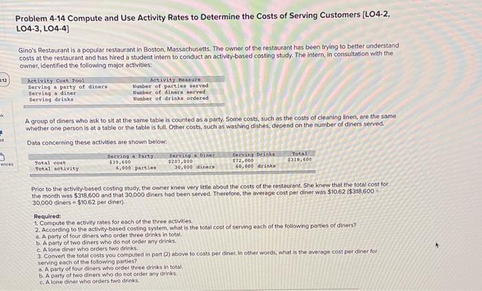  Problem 4-14 Compute and Use Activity Rates to Determine the costs