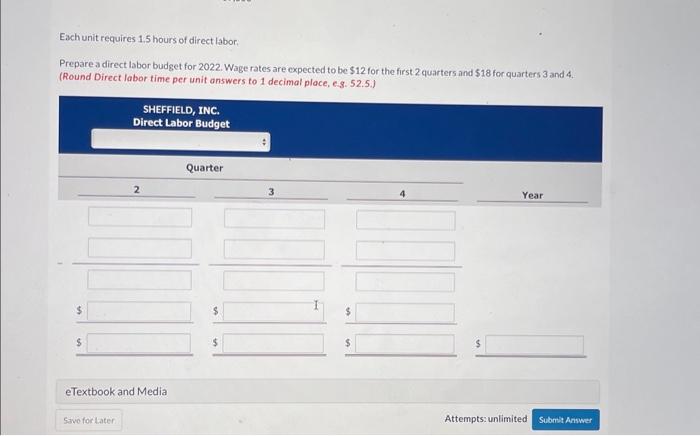 labor. Prepare a direct labor budget for 2022. Wage rates are expected