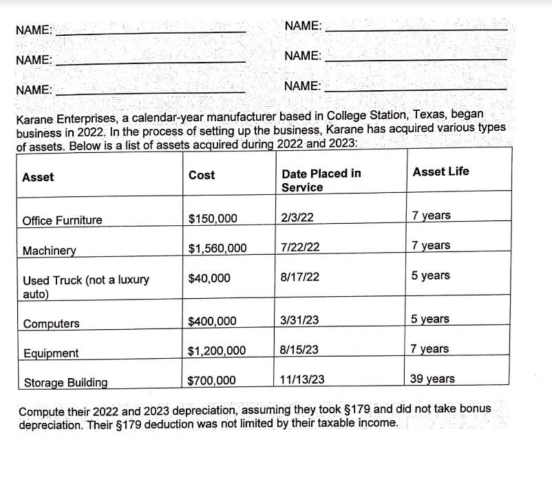 Please complete the depreciation for years 2022 and 2023 using rates