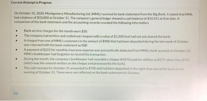  Current Attempt in Progress . On October 31, 2020, Montgomery Manufacturing