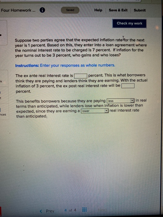  Four Homework ... Saved Help Save & Exit Submit Check my