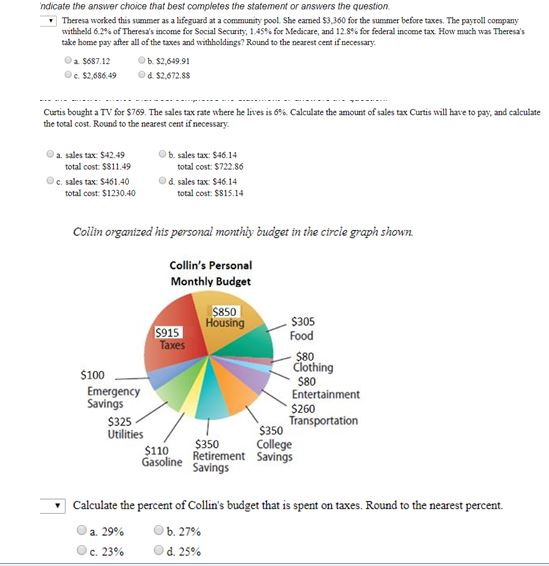 ndicate the answer choice that best completes the statement or answers
