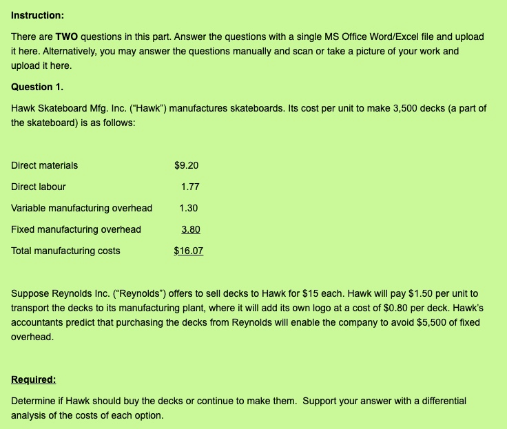  PLEASE ANSWER QUICKLY Instruction: There are two questions in this part.