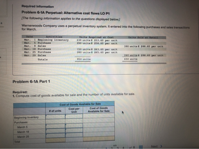  Required information Problem 6-1A Perpetual: Alternative cost flows LO P1 The