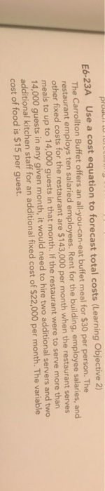  E6-23A Use a cost equation to forecast total costs (Learning Objective