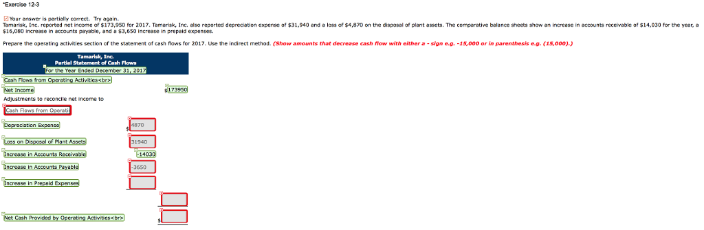  Excroise 12-3 E Your answer is partially correct. Try again Tamansk,