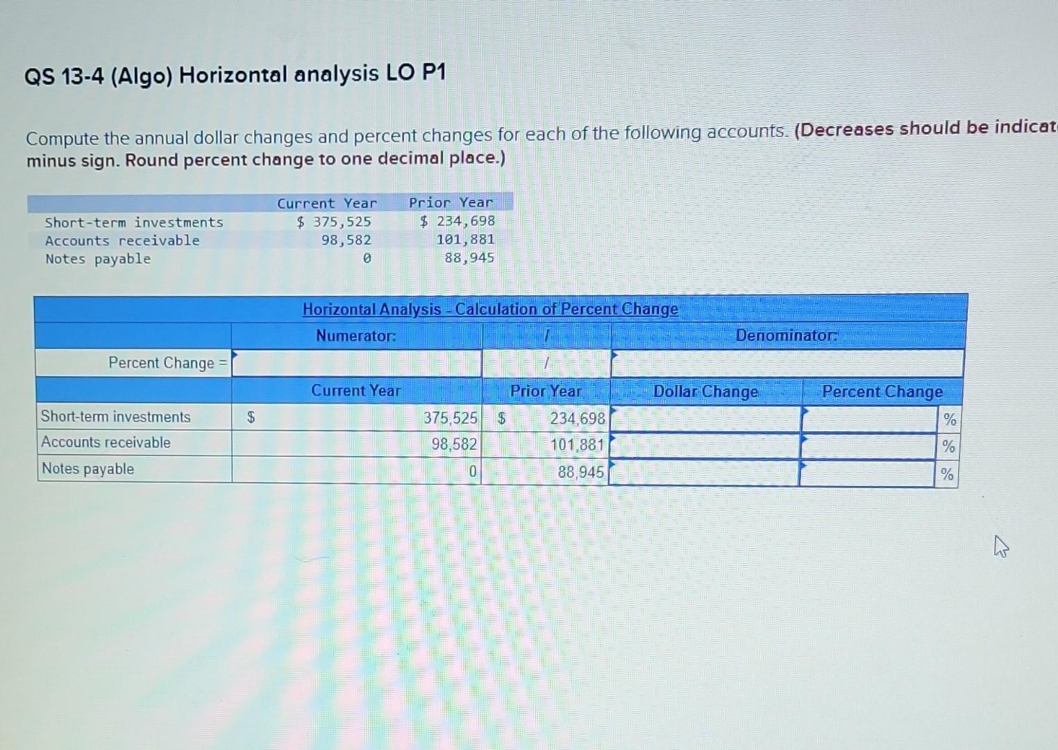 Compute the annual dollar changes and percent changes for each of