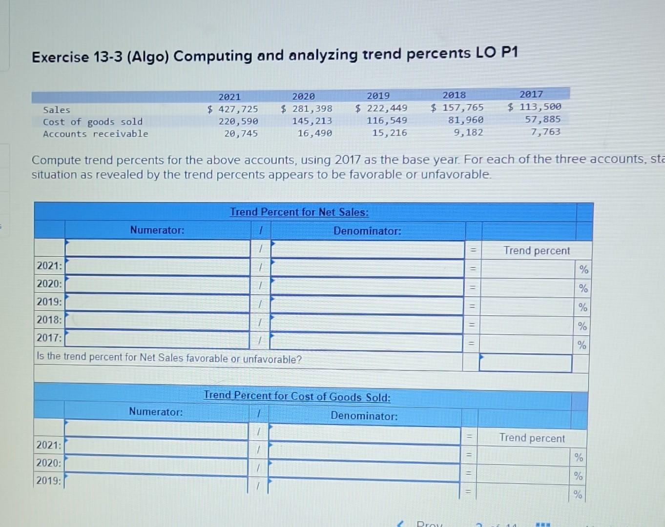 the following accounts- (Decreases should be indicat minus sign. Round percent change