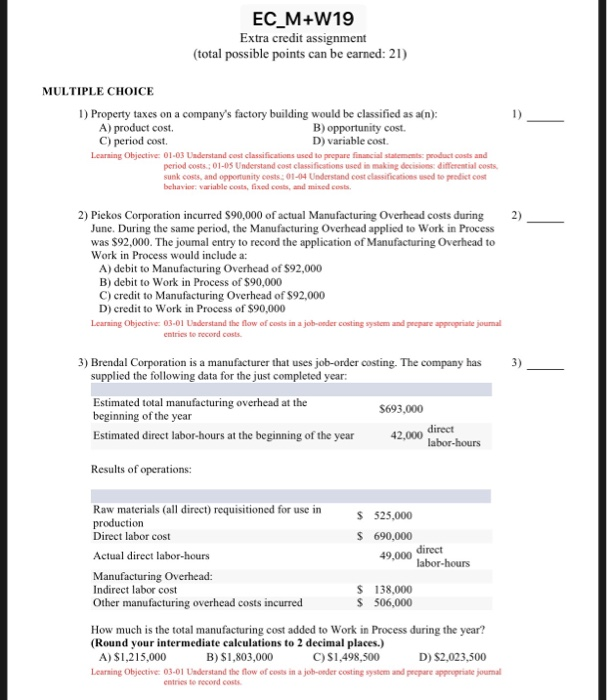  EC M+W19 Extra credit assignment (total possible points can be earned: