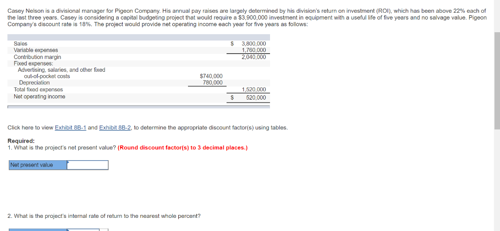 What is the projects net present value? What is the projects internal