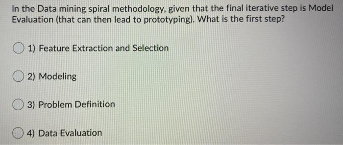  In the Data mining spiral methodology, given that the final iterative